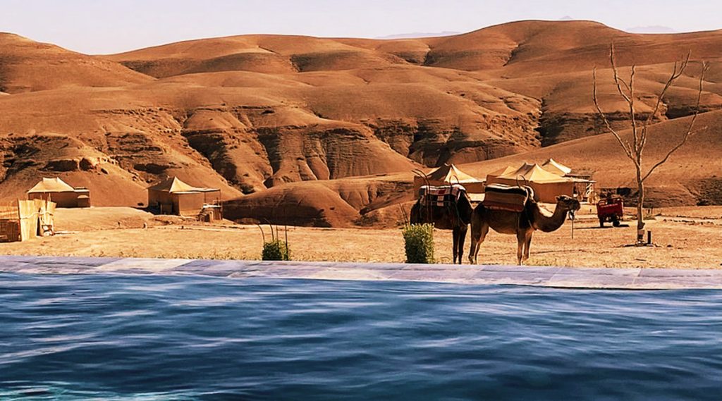 Agafay Desert near Marrakech, a serene landscape of golden dunes and desert camps