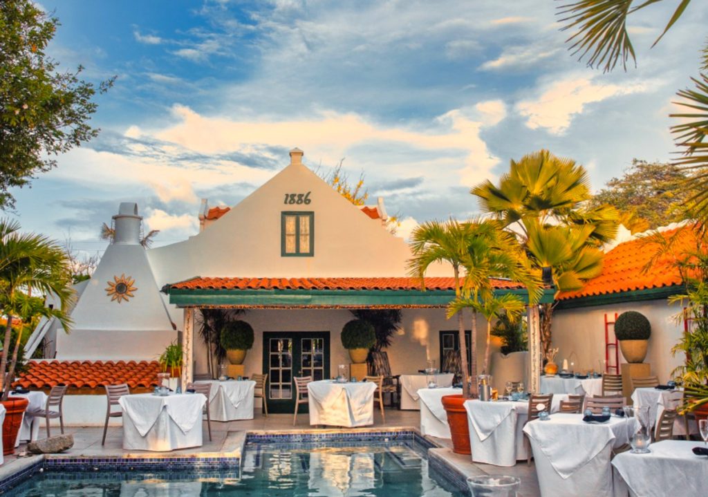 Outdoor seating pool restaurant