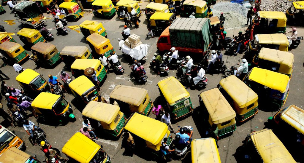 Tuk Tuks in a busy Bangalore