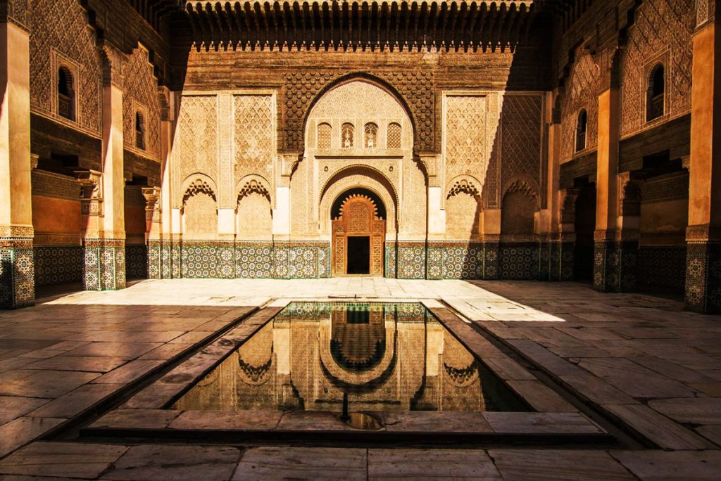 Ben Youssef Madrasa in Marrakech, renowned for its intricate Islamic artistry.