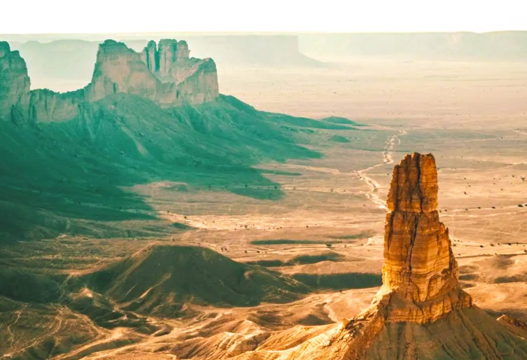 Desert scene with towering rocks