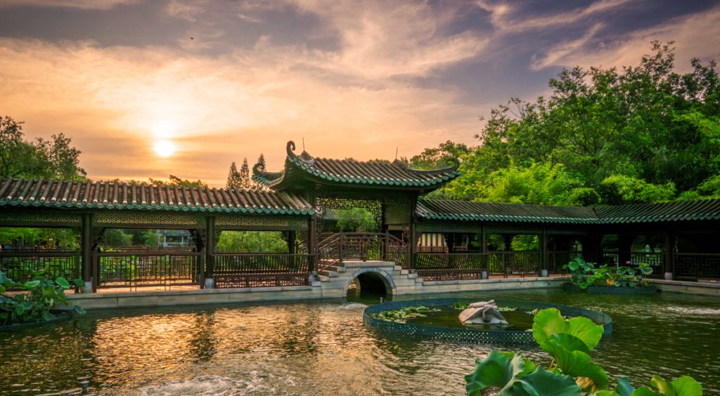 Peaceful gardens in Guangzhou blending traditional Chinese landscaping with serene ponds