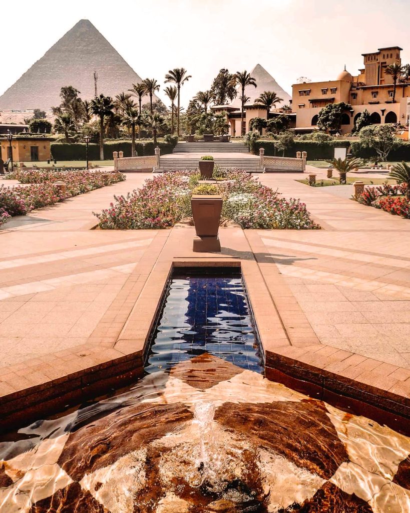 Marriot Mena House garden views of the Pyramids
