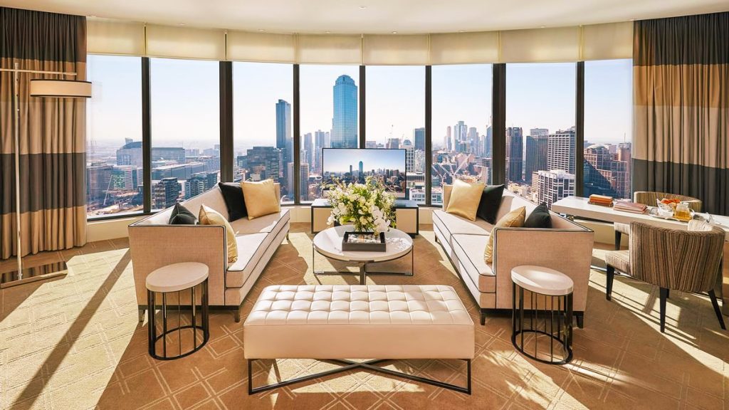 luxury hotel room Melbourne city views