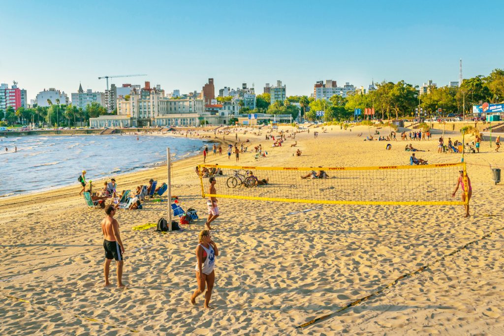 Popular city beaches for sunbathing, swimming, and volleyball.