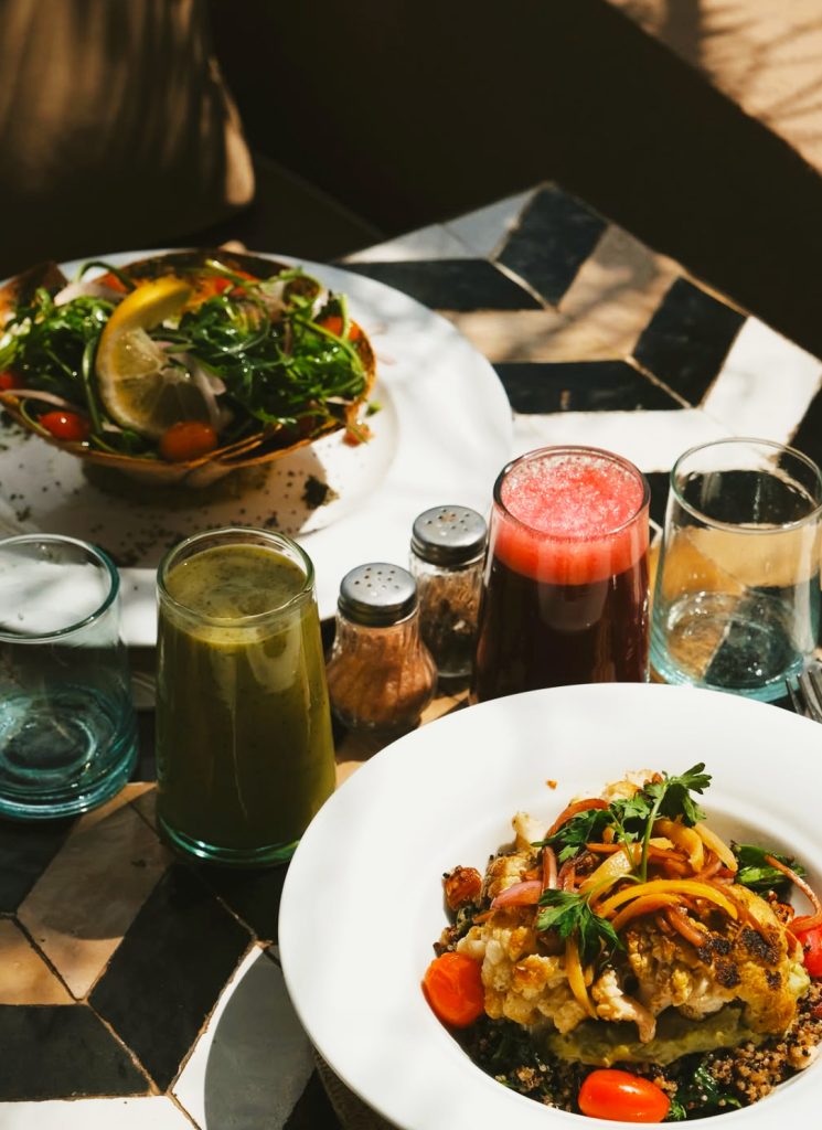 a modern rooftop restaurant with Moroccan-inspired cuisine