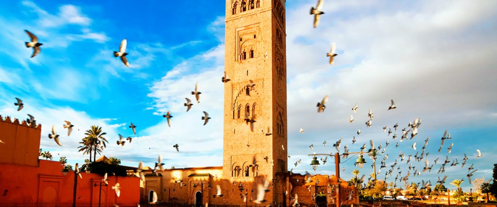 Golden sunset over Marrakech with the city bathed in warm evening light