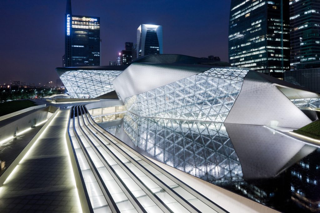 Guangzhou Opera House, a futuristic landmark designed by Zaha Hadid